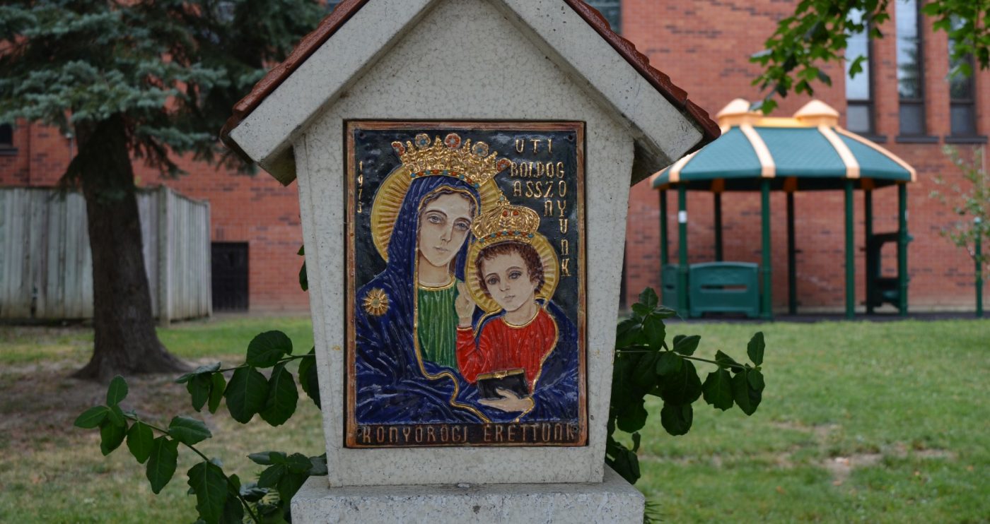 Mary and Jesus picture on a pedestal